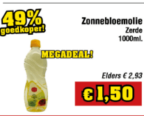 Zonnebloemolie per liter voor €1,50 bij Budget food