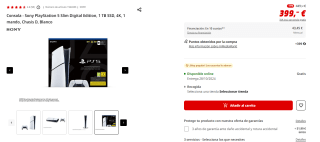 Consola Playstation 5 Digital 1TB por 399€ y la Slim Estándar por 499€