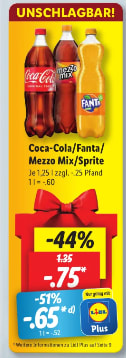 Coca-cola/Fanta/Mezzo mix en Sprite voor €0,65 bij de Lidl in Duitsland via de app
