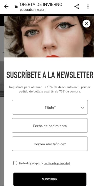 -15% por suscribirnos a su Newsletter.
