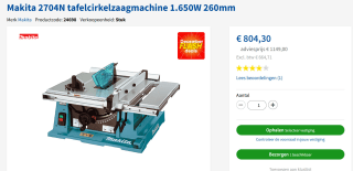 Makita 2704N Zaagtafel - 1650W - 260 x 30mm voor €804,30 bij Toolstation