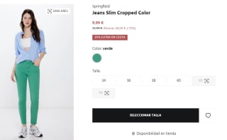 Jeans Slim Cropped Springfield para Mujer por 7.49€