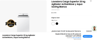 Lavadora Carga Superior 20 kg Agitador ActiveWave y Aqua Saving Negra