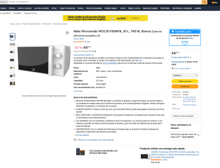 Microondas Beko MOC20100WFB 20L 700W blanco por solo 44,63€