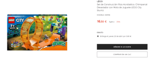 Lego Rizo Acrobático: Chimpancé Devastador con Moto por 16,50€