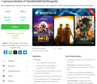 1-persoonsticket of familieticket bij Kinepolis vanaf €8,95 bij Social Deal
