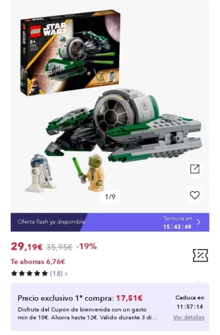 LEGO 75360 Star Wars Caza Estelar Jedi de Yoda por 17,51€.