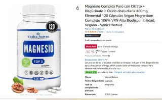 Magnesio Puro Citrato de Magnesio + Bisglicinato de Magnesio + Óxido de 120 capsulas por 7,55€