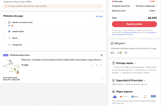 Ventilador Mellerware Techo Retráctil Brizy Foldable 40W 6 Vel 3 Aspas. Motor DC Ultra silencioso por solo 68,39€