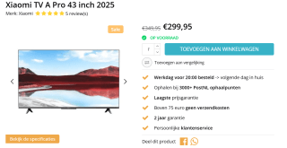 Xiaomi TV A Pro 43'' 109,2 cm (43") 4K Ultra HD Smart TV voor €299,95 bij Techpunt