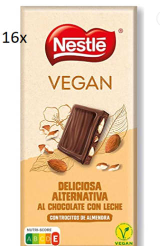 Nestlé Vegan Leche, una buena Alternativa Al Chocolate Con Leche Y Con Trocitos De Almendra 16ud x 90 g sólo 12,34€