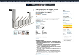 Perchero WEBI de puerta colgador con 6 Ganchos 2.1cm por solo 19,99€