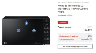 Microondas LG MS1536GIS 1.5 Pies por $2,499 en Elektra