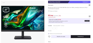 Monitor marca Acer V277 E 27" IPS 1920x1080 FHD por 93,98€ (cuenta nueva 81,98€)