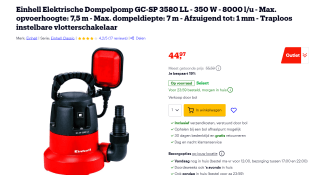 Einhell GC-SP 3580 LL Dompelpomp met 350 W motor voor €44,97 bij Bol