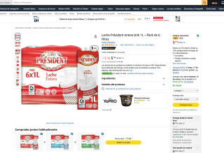 Leche Président entera brik 1L Pack de 6 litros por solo 5,70€