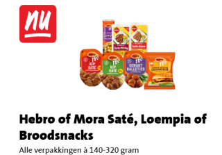 Hebro of Mora Saté, Loempia of Broodsnacks 1+1 gratis bij de Jumbo