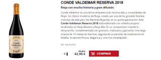 6 Botellas de Conde Valdemar Reserva 2018 por 32.9€