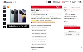 Xiaomi Redmi Note 14 Pro+ 5G 8 256GB por 250,99€