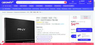 Disque dur SSD interne 2.5" PNY CS900 - 1 To à 54,99€