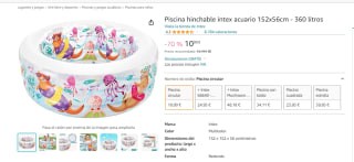 Piscina hinchable Intex acuario 152x56cm por 10€