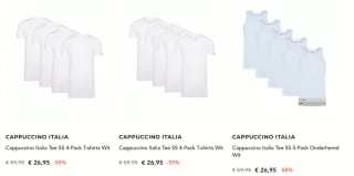 Diverse 4-packs T-shirts en een 5-pack hemden van Cappuccino Italia voor €22,91 dmv code bij Secretsales