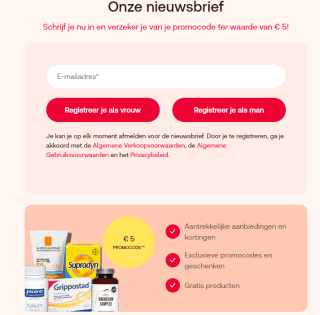 €5 korting bij Farmaline na inschrijven op de newsletter