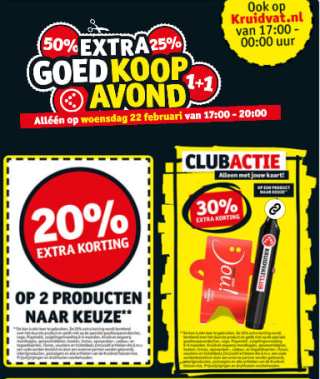Extra Goedkoop avond met 20-30% korting op 1-2 producten bij Kruidvat op 22 februari