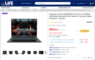 Gigabyte G6 Intel Core i7 RTX 4060 16 pulgadas por 829€