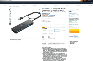 Adaptador Acer HUB USB 3.0 Ultradelgado USB 3.0 de 4 puertos con cable de 60 cm por 11,39€