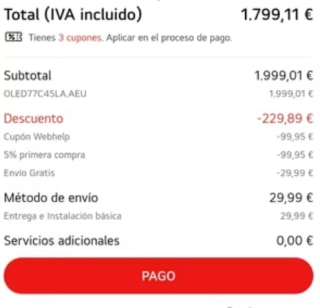 Smart TV LG 77" OLED evo AI C4 4K 2024 por solo 1.799,11€