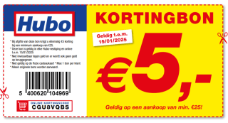 €5 korting op je aankopen bij Hubo