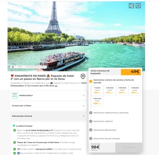 París 1 noche con Hotel 3* y Crucero por el Río Sena por solo 49€