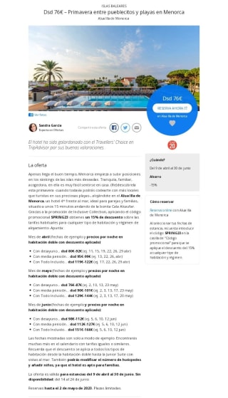 Menorca desde 76€ para 2 personas.