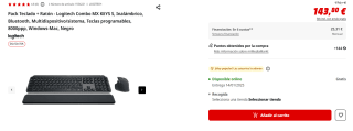 Pack Teclado + Ratón - Logitech Combo MX KEYS S por 143,80€