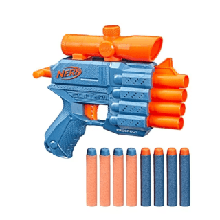 Nerf Lanzador Elite 2.0 Prospect QS-4-8 Dardos Elite Oficiales - Mira telescópica Fija - Lanza 4 Dardos