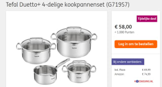 Tefal Duetto+ Pannenset - 4 delig - Inductie voor €58 + 1.000 ING punten