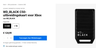 WD_BLACK C50-uitbreidingskaart 1 TB voor Xbox voor €124,99 bij Western Digital