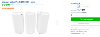 3-Pack Linksys Velop Pro AXE5400 mesh wifi 6E systeem voor €299 via Coolblue