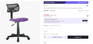 Silla de oficina Infantil Sof-06 regulable 73/85x42x57 cm por 17.99€ (Cuenta Nueva 10.8€)