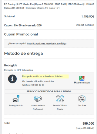 PC Gaming ILIFE Master Pro Ryzen 7 5700X3D 32GB RAM 1TB SSD Gen4 Radeon RX 7800 XT por 999€