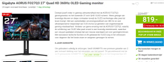 Gigabyte AORUS FO27Q3 - LED-Monitor voor €819 bij Megekko