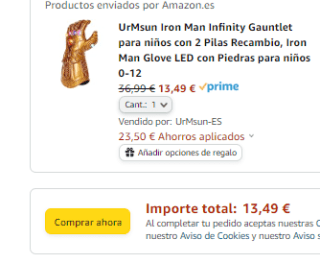 Juguete Guantelete del infinito Marvel por 13,49€