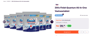 300 x Finish Quantum All-In-One Vaatwastabletten voor €39, 95 bij Ibood