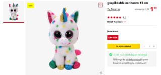 Ty Beanie Gespikkelde Eenhoorn 15 Cm voor €1 bij Scapino