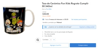 Taza Rugrats Cumplir 30 a $Taza en Walmart