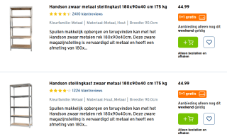 1 + 1 gratis op Handson metalen stellingkasten bij Gamma