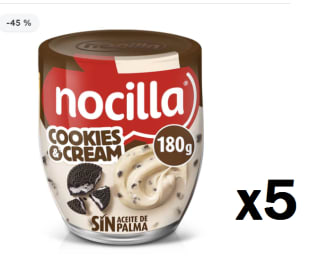 5 Botes de NOCILLA Crema de cookies and cream sin aceite de palma vaso 180 g por 7.95€