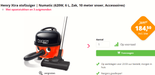 Numatic HVX-160 Henry Xtra Stofzuiger voor €184,50 bij Kabelshop