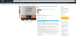 Smart Speaker da Amazon, modelo Echo Dot de 3ª Geração - R$ 206,10